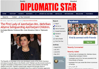 Во влиятельном пакистанском журнале Diplomatik Star опубликован материал под названием «Мехрибан ханум Алиева защищает детей»