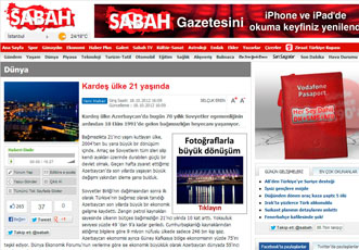 В турецкой газете «Сабах» вышла статья, посвященная 21-й годовщине независимостиАзербайджана