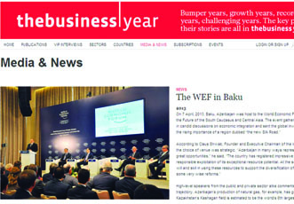 В журнале The Business Year опубликована статья под заголовком «Всемирный экономический форум в Баку»