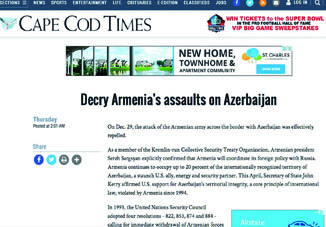 Cape Cod Times: «Вооруженное нападение Армении должно быть осуждено»