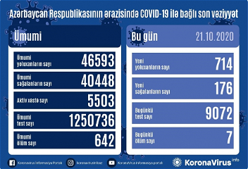 В Азербайджане зарегистрировано 714 новых фактов заражения коронавирусом, выздоровели 176 человек
