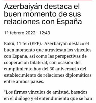 Испаноязычные издания опубликовали заявление МИД Азербайджана по случаю 30-летия установления дипломатических отношений с Испанией