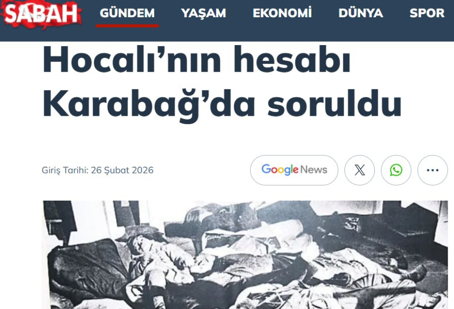 Газета Sabah: Боль Xоджалы свежа в памяти тюркского мира