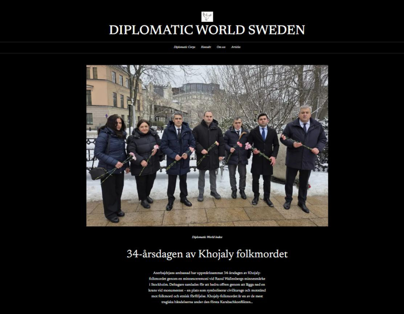 Сайт Diplomatic World Sweden опубликовал статью о Ходжалинской трагедии
